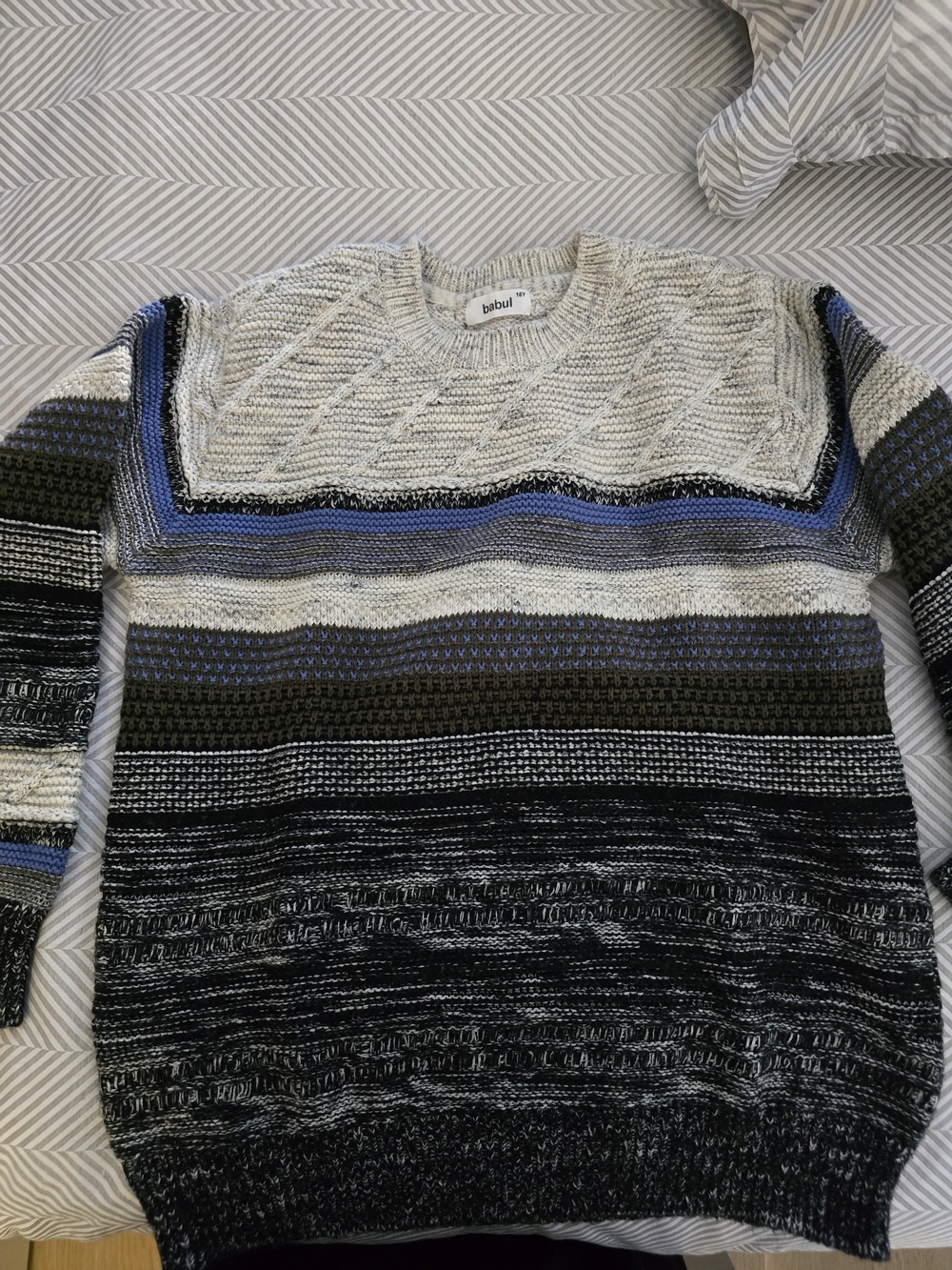 Babou Kids' Striped Crewneck Sweater - Blue, Gray, Black